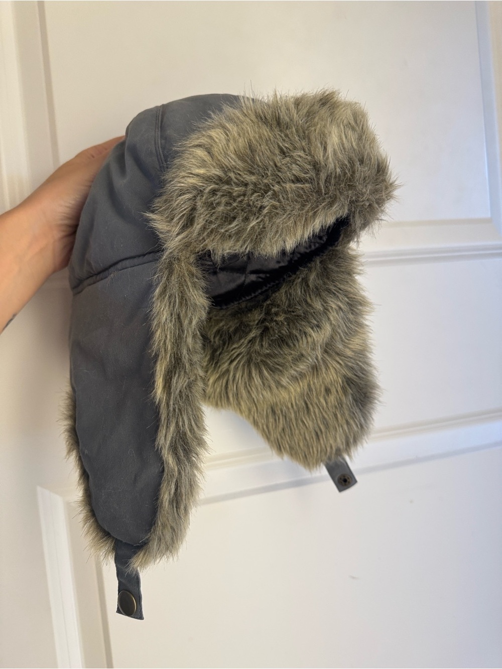 Eddie Bauer Gray Winter Trapper Hat with Brown Faux Fur
